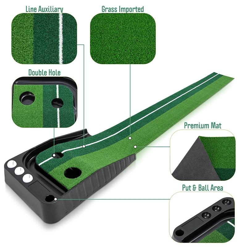 2.5M Golf Mini Putting Mat With Push Rod Trainer - Fairway Green-1915196542621454343