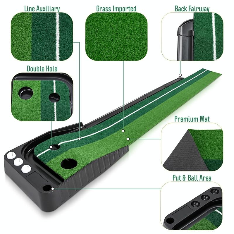 2.5M Golf Putting Mat With Push Rod Trainer & 6 Balls - No Auto Return-1915196543070244871