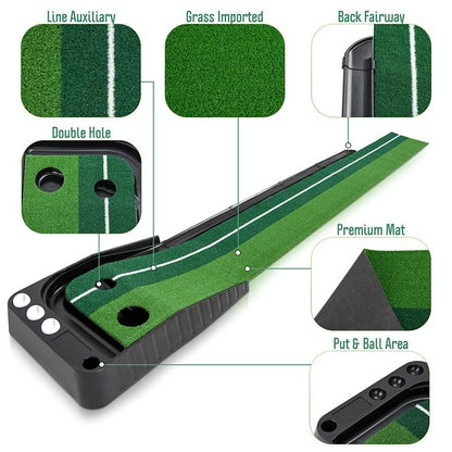 2.5M Golf Putting Mat With Push Rod Trainer & 6 Balls - No Auto Return-1915196543070244871