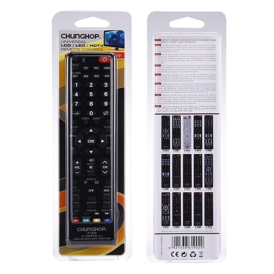 Universal Remote For Sanyo Led / Lcd / 3Dtv - Chunghop E S920-1969996419058241543