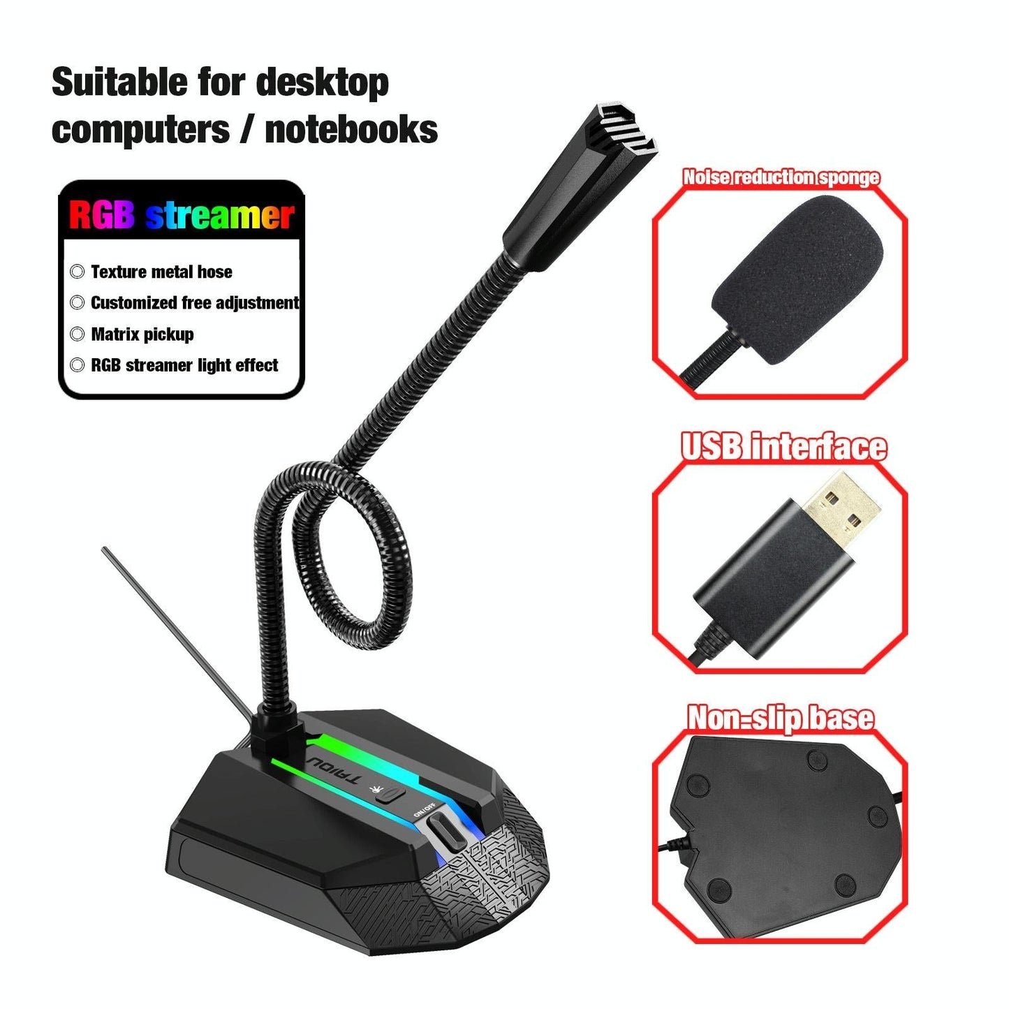 Flexible Usb Microphone With Rgb Lighting For Voice Chat And Video Conferencing-1915197799817940995