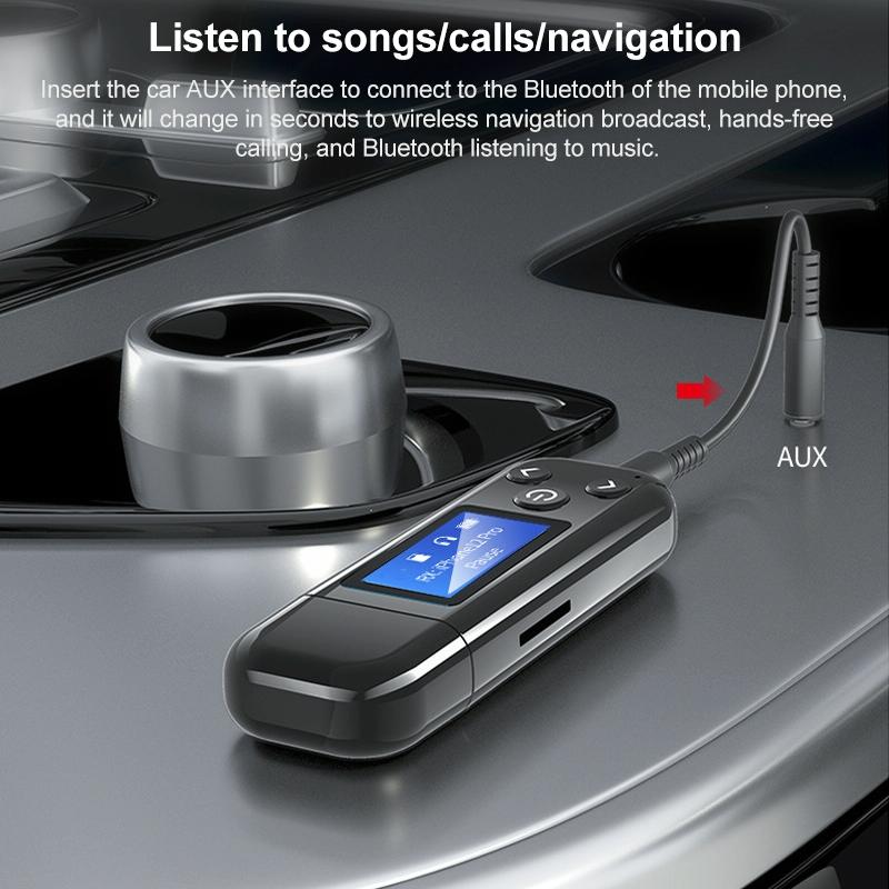 2-In-1 Usb Car Bluetooth 5.0 Audio Adapter With Lcd Screen-1969996439115403268