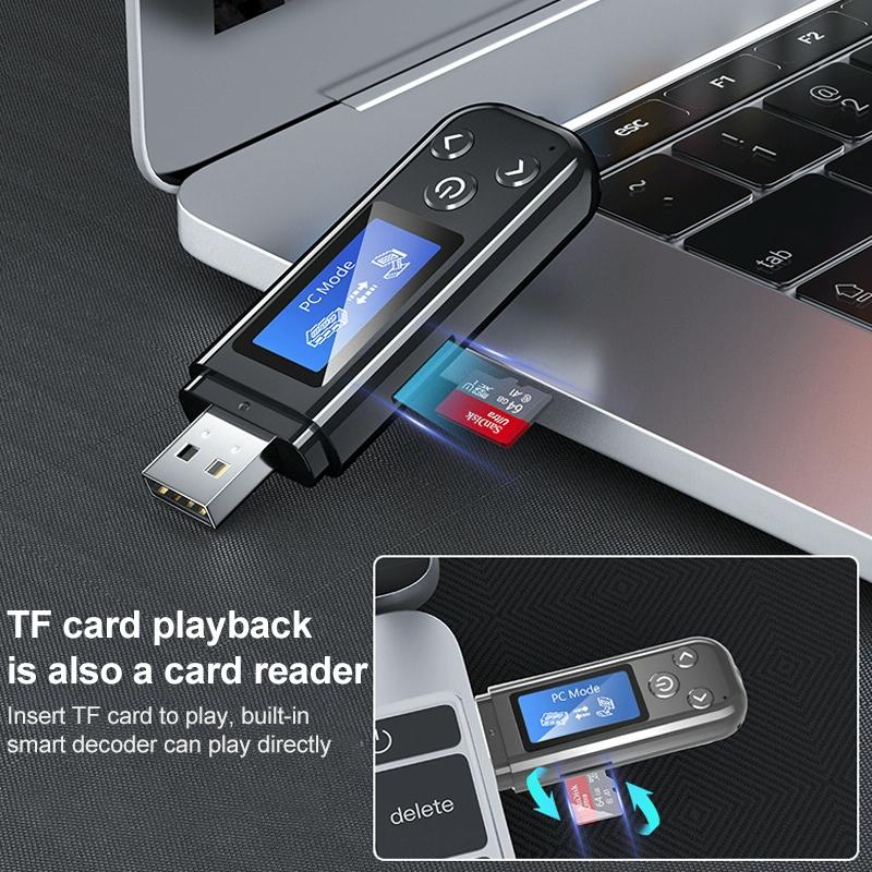 2-In-1 Usb Car Bluetooth 5.0 Audio Adapter With Lcd Screen-1969996439115403270