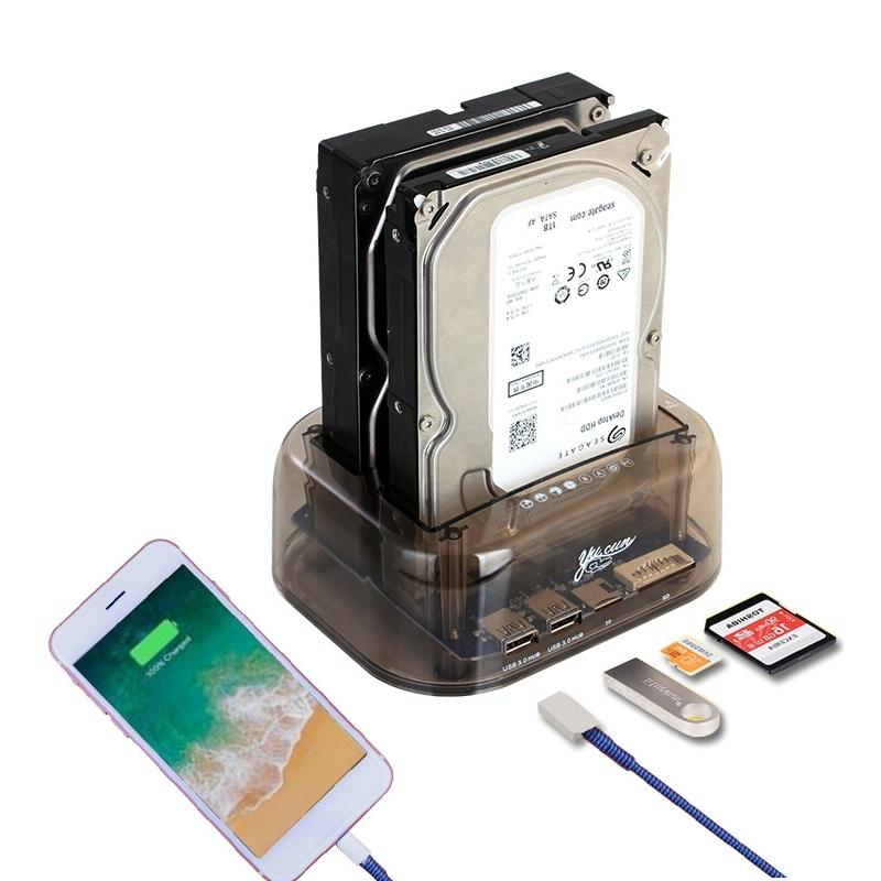 Usb3.0 Dual Sata Hdd Enclosure With Hub & Otb - 2.5 / 3.5 Inch-1915197088568840193