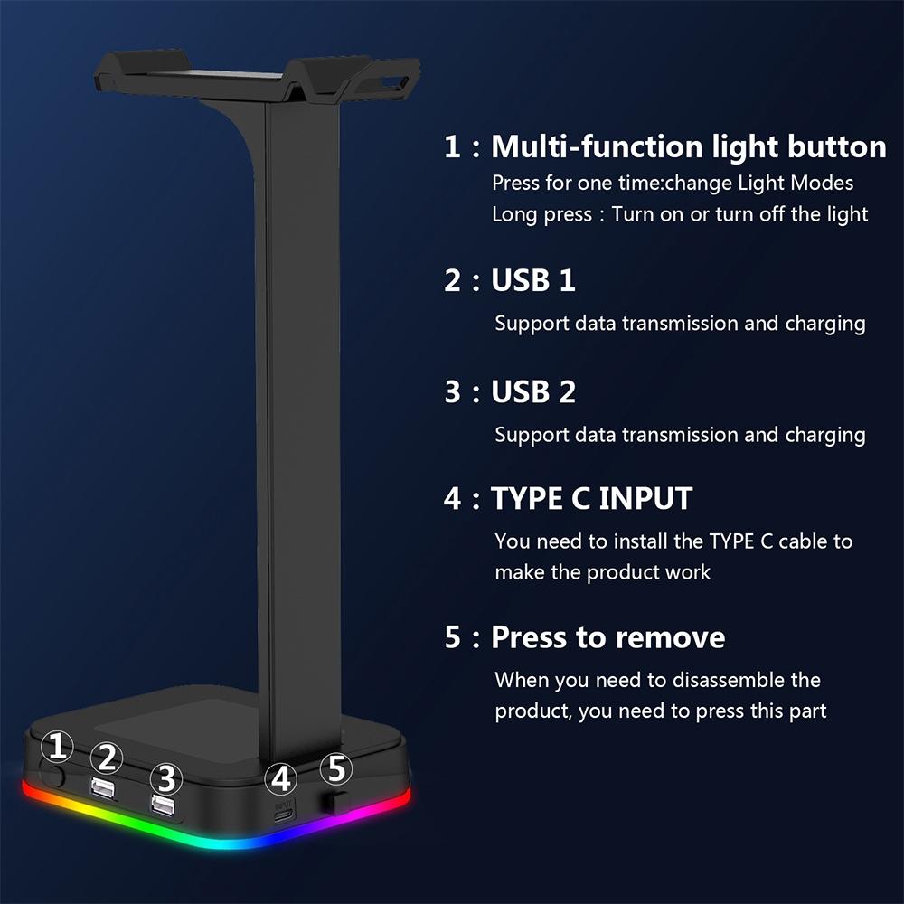 Rgb Gaming Headset Stand With Dual Usb - Black-1964932169054949378