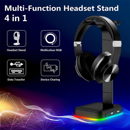 Rgb Gaming Headset Stand With Dual Usb - Black-1964932169054949380