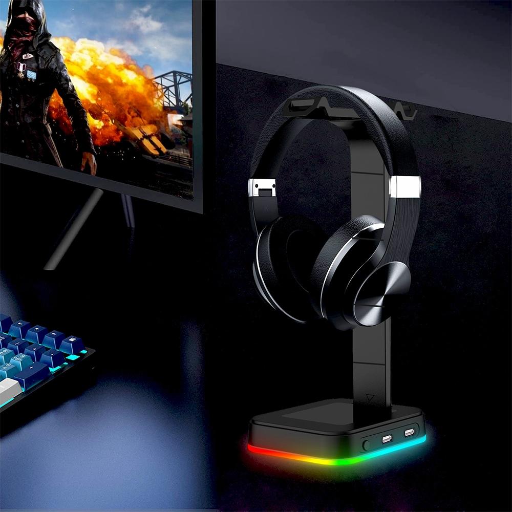 Rgb Gaming Headset Stand With Dual Usb - Black-1964932169054949381