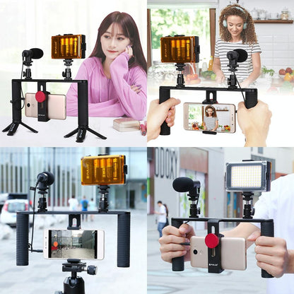4-In-1 Vlogging Kit With Led Light Microphone Tripod And Stabilizer-1915197545747976201