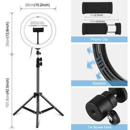 10.2 Led Ring Light With 1.1M Tripod For Vlogging And Live Streaming-1915197677990187009