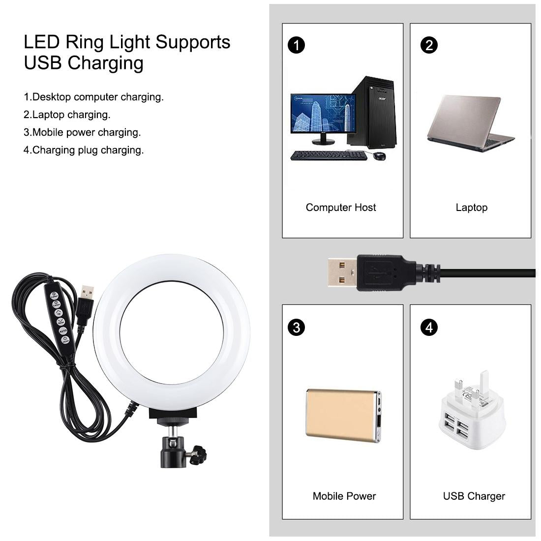 Curved Surface Ring Light With Usb 10 Modes 8 Colour Rgbw Cold Shoe Tripod Black-1915196780950196230