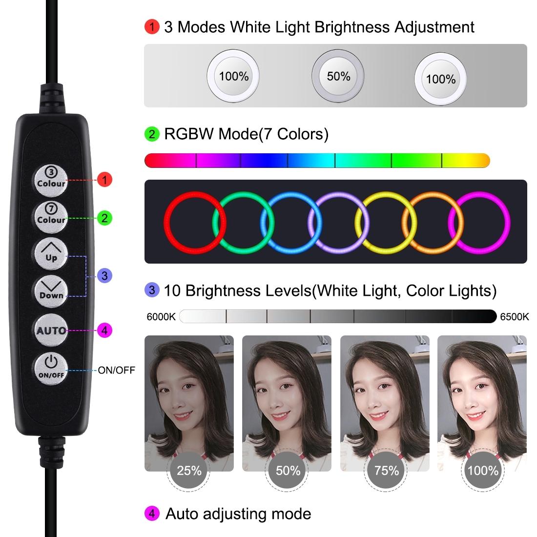 Usb 10 Modes 8 Colour Led Ring Light With Tripod Mount - 6.2 Inch Diameter-1915196798155231236