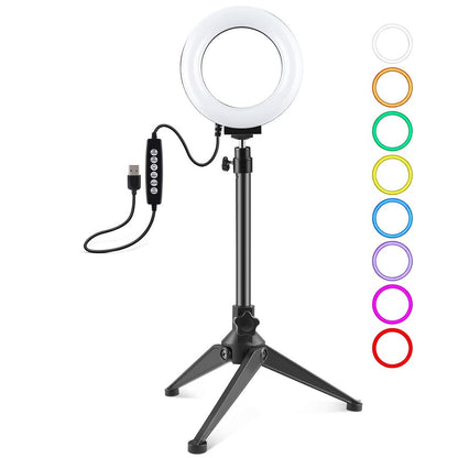 10 Mode Usb Led Ring Light With Tripod Mount And Cold Shoe Ball Head - 4.7 Inch Diameter-1915196504776249344