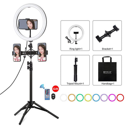 10.2 Curved Rgbw Led Ring Light Kit With Tripod Dual Phone Brackets Remote And Clamp-1915196719826604032