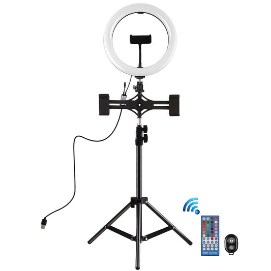 10.2 Curved Rgbw Led Ring Light Kit With Tripod Dual Phone Brackets Remote And Clamp-1915196719826604033