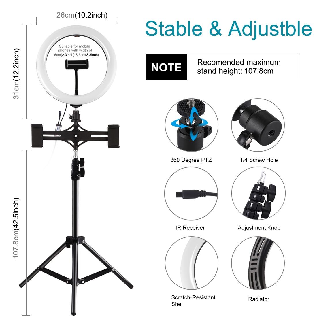 10.2 Curved Rgbw Led Ring Light Kit With Tripod Dual Phone Brackets Remote And Clamp-1915196719826604039