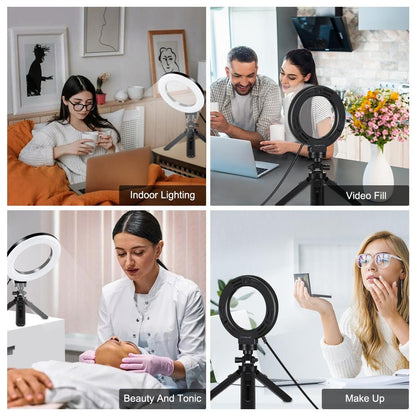 Usb 3 Modes Dimmable Led Ring Light & Pocket Tripod Kit With Cold Shoe Ball Head - 4.7 Inch Diameter-1915196489974550534
