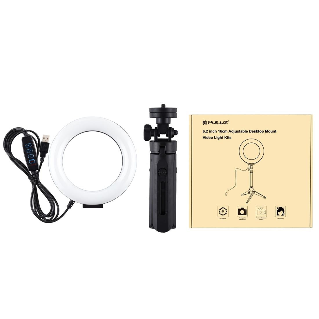 6.2 Led Ring Light With Usb 3 Modes Dimmable Vlogging Photography Video Pocket Tripod Mount Cold Shoe Ball Head Black-1915196506592382978