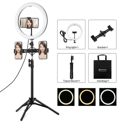 11.8 Led Ring Light With Tripod & Dual Phone Brackets - Usb 3 Modes Dual Colour Temperature - Vlogging & Live Broadcast Kit-1915196755700486144