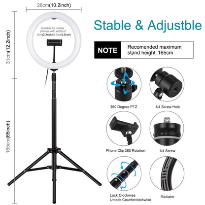 10.2 26Cm Ring Light Kit With Tripod Usb 3 Modes Dual Colour Phone Clamp Remote - Black-1915196770636402692