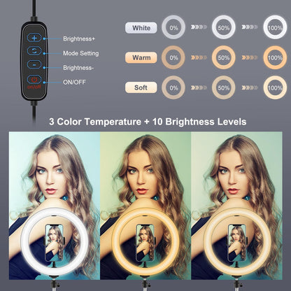 10.2 26Cm Ring Light Kit With Tripod Usb 3 Modes Dual Colour Phone Clamp Remote - Black-1915196770636402694