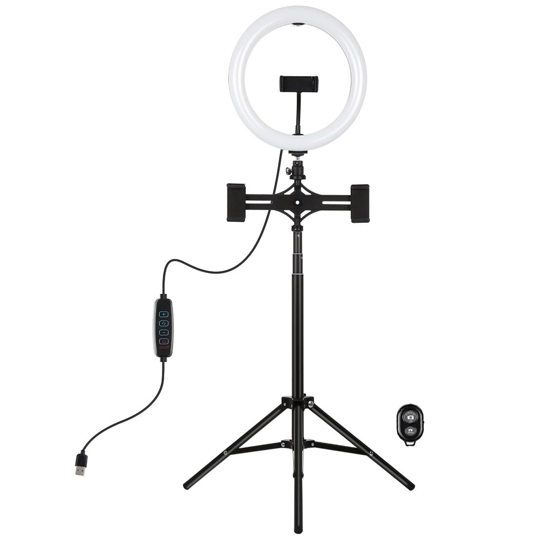 10.2 Dual Phone Tripod With Usb Ring Light & Remote-1915196784095924225