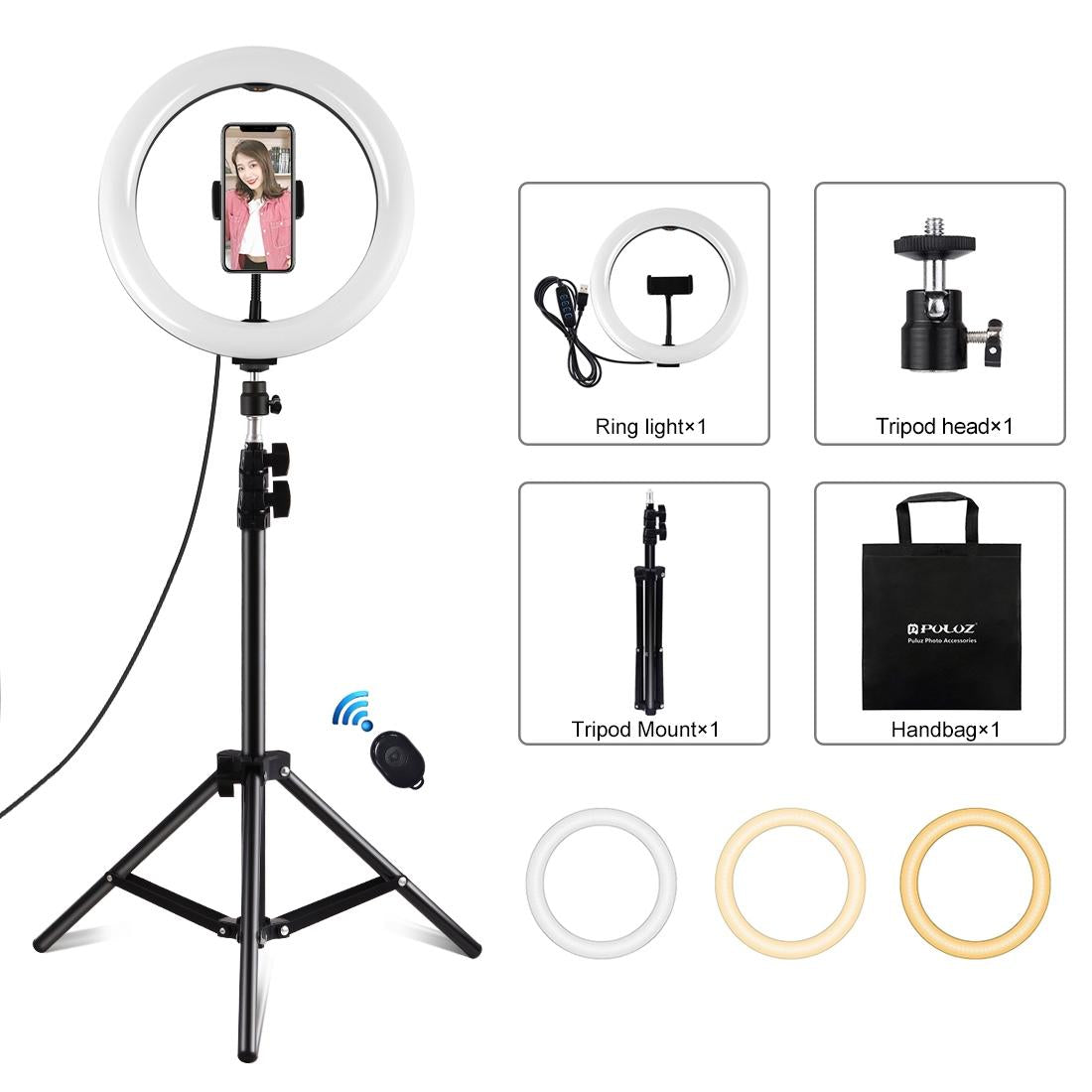 10.2 Ring Light With Tripod Usb 3 Modes Dual Colour Diffuse Light Phone Clamp with Remote - Black-1915196507351552000