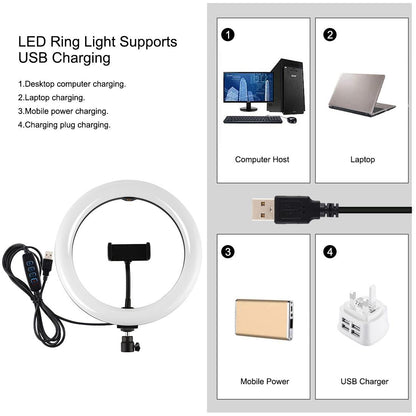 10.2 Ring Light With Tripod Usb 3 Modes Dual Colour Diffuse Light Phone Clamp with Remote - Black-1915196507351552006