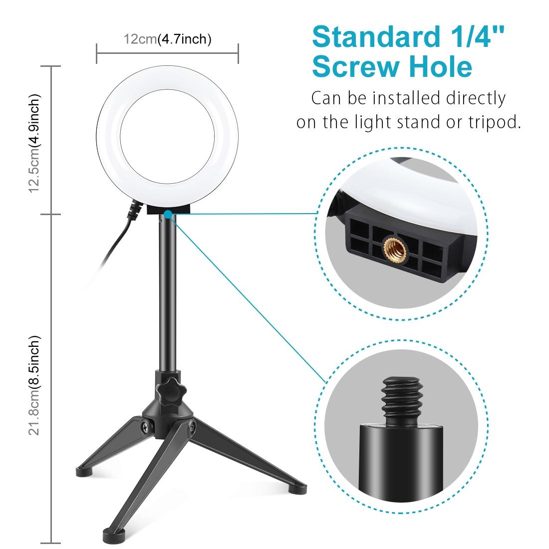 12Cm Ring Light & Desktop Tripod Selfie Stick Mount With Usb Led Ring Selfie Beauty Vlogging Photography Video Lights Kit In Black-1915196759039152129