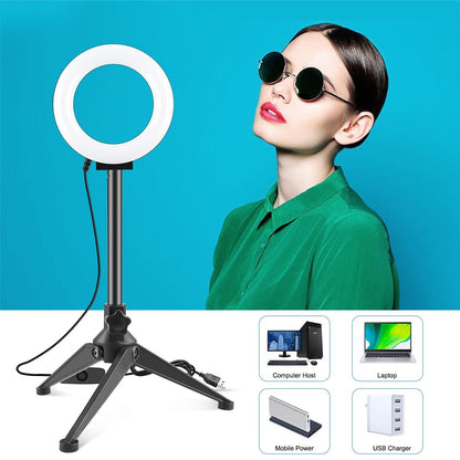 12Cm Ring Light & Desktop Tripod Selfie Stick Mount With Usb Led Ring Selfie Beauty Vlogging Photography Video Lights Kit In Black-1915196759039152131