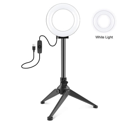 12Cm Ring Light & Desktop Tripod Selfie Stick Mount With Usb Led Ring Selfie Beauty Vlogging Photography Video Lights Kit In Black-1915196759039152135