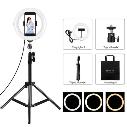 7.9 Led Ring Light With Tripod And Phone Clamp - 3 Modes Dual Colour Temperature Dimmable - Black-1915196787849826304
