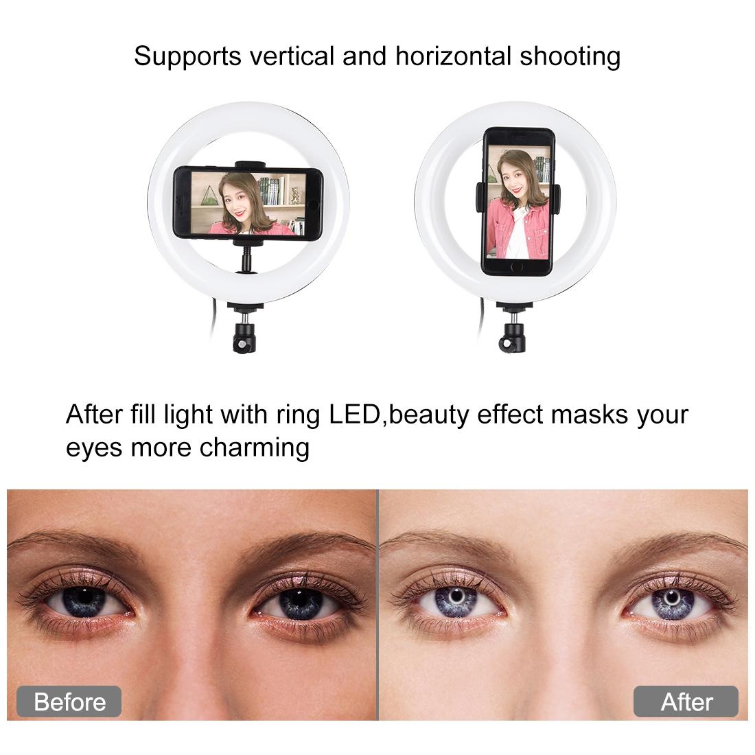 7.9 Led Ring Light With Tripod And Phone Clamp - 3 Modes Dual Colour Temperature Dimmable - Black-1915196787849826310