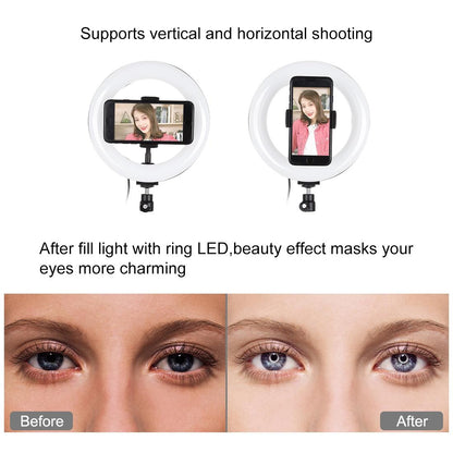 7.9 Led Ring Light With Tripod And Phone Clamp - 3 Modes Dual Colour Temperature Dimmable - Black-1915196787849826310
