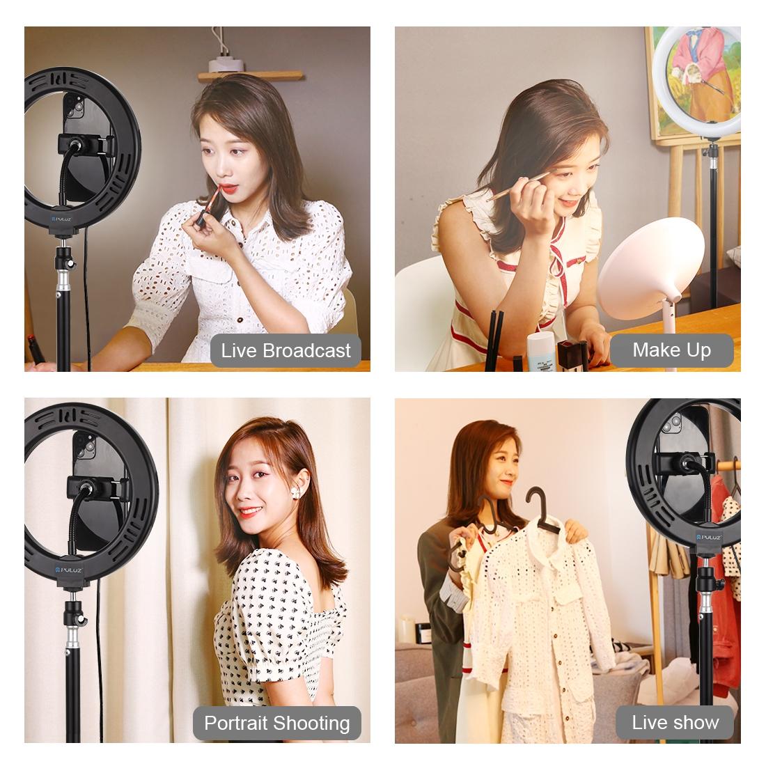 7.9 Led Ring Light With Tripod And Phone Clamp - 3 Modes Dual Colour Temperature Dimmable - Black-1915196787849826313