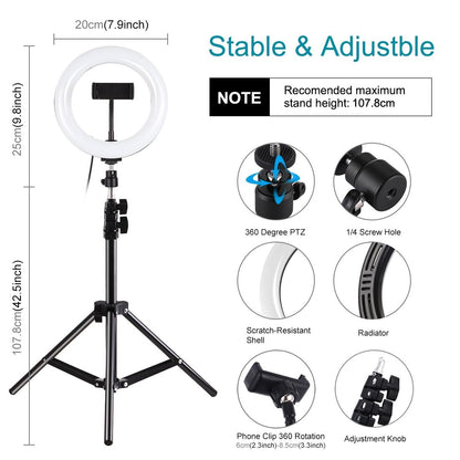 7.9 Usb Rgb Light With Dual Colour Temperature & Tripod Mount For Vlogging And Selfie Photography - Black-1915196494730891271