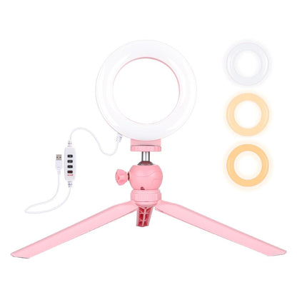 12Cm Led Ring Light With Usb 3 Modes Dimmable Cold Shoe Tripod Ball Head - Pink-1915196537399545856