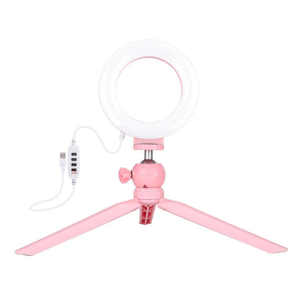 12Cm Led Ring Light With Usb 3 Modes Dimmable Cold Shoe Tripod Ball Head - Pink-1915196537399545857