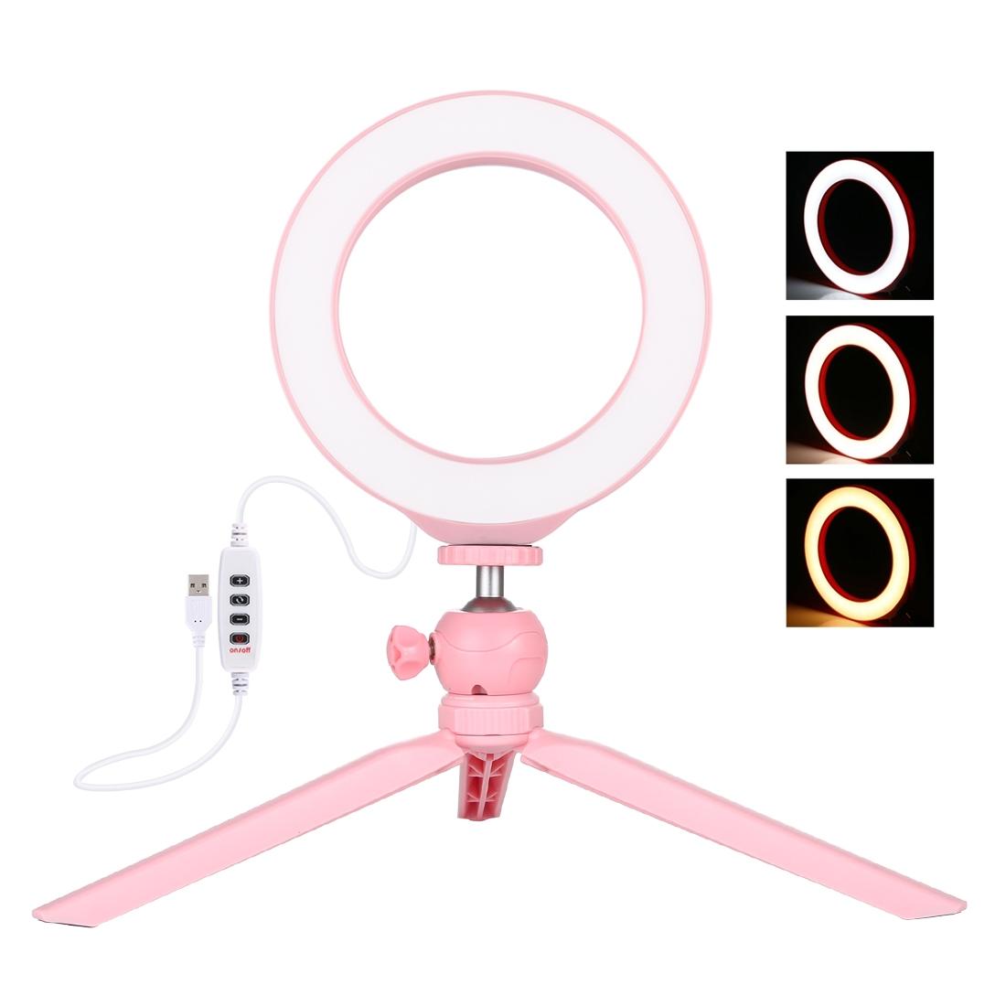 6.2 Led Ring Light With Usb 3 Modes Dimmable Cold Shoe Tripod Mount - Pink-1915196538020302848