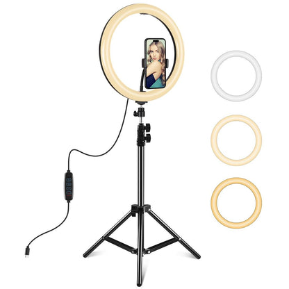 11.8 Led Ring Light With Tripod And Phone Clamp - 3 Modes Dual Colour Temperature Curved Surface - Black-1915196495787855872