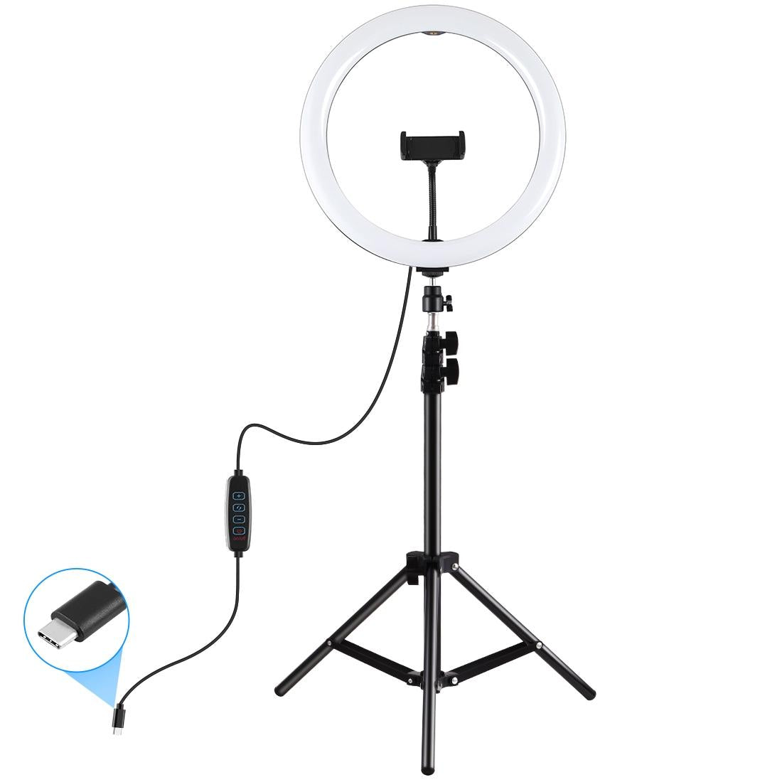 11.8 Led Ring Light With Tripod And Phone Clamp - 3 Modes Dual Colour Temperature Curved Surface - Black-1915196495787855873