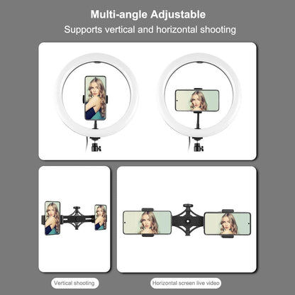 11.8 Led Ring Light Kit With Tripod & Dual Phone Brackets - 3 Modes Dual Colour Temperature Curved Surface Type-C - Black-1915196511776542728