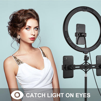 11.8 Led Ring Light Kit With Tripod & Dual Phone Brackets - 3 Modes Dual Colour Temperature Curved Surface Type-C - Black-1915196511776542729