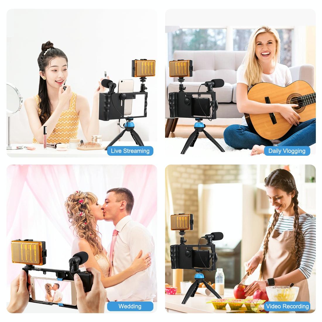 Bluetooth Vlogging Kit With Led Light Mic Tripod - Blue-1964932153376641030