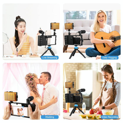 Bluetooth Vlogging Kit With Led Light Mic Tripod - Blue-1964932153376641030