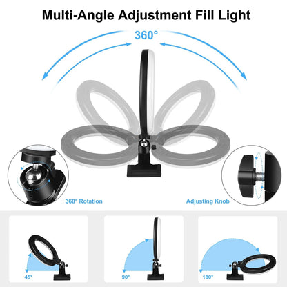 10.2 Ring Light With Monitor Clip & Usb 3 Modes Dual Colour Temperature Dimmable Curved Diffuse Vlogging Selfie Beauty Photography Video Lights Phone Clamp - Black-1915196778140012547