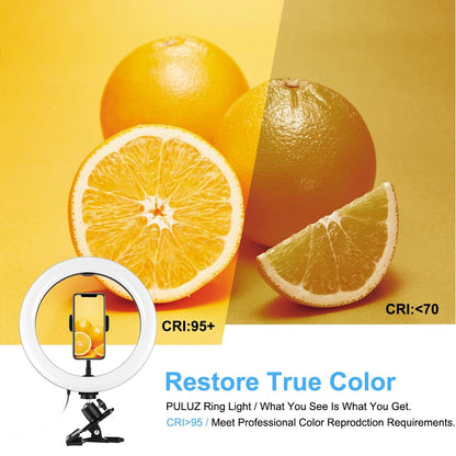 10.2 Ring Light With Monitor Clip & Usb 3 Modes Dual Colour Temperature Dimmable Curved Diffuse Vlogging Selfie Beauty Photography Video Lights Phone Clamp - Black-1915196778140012550