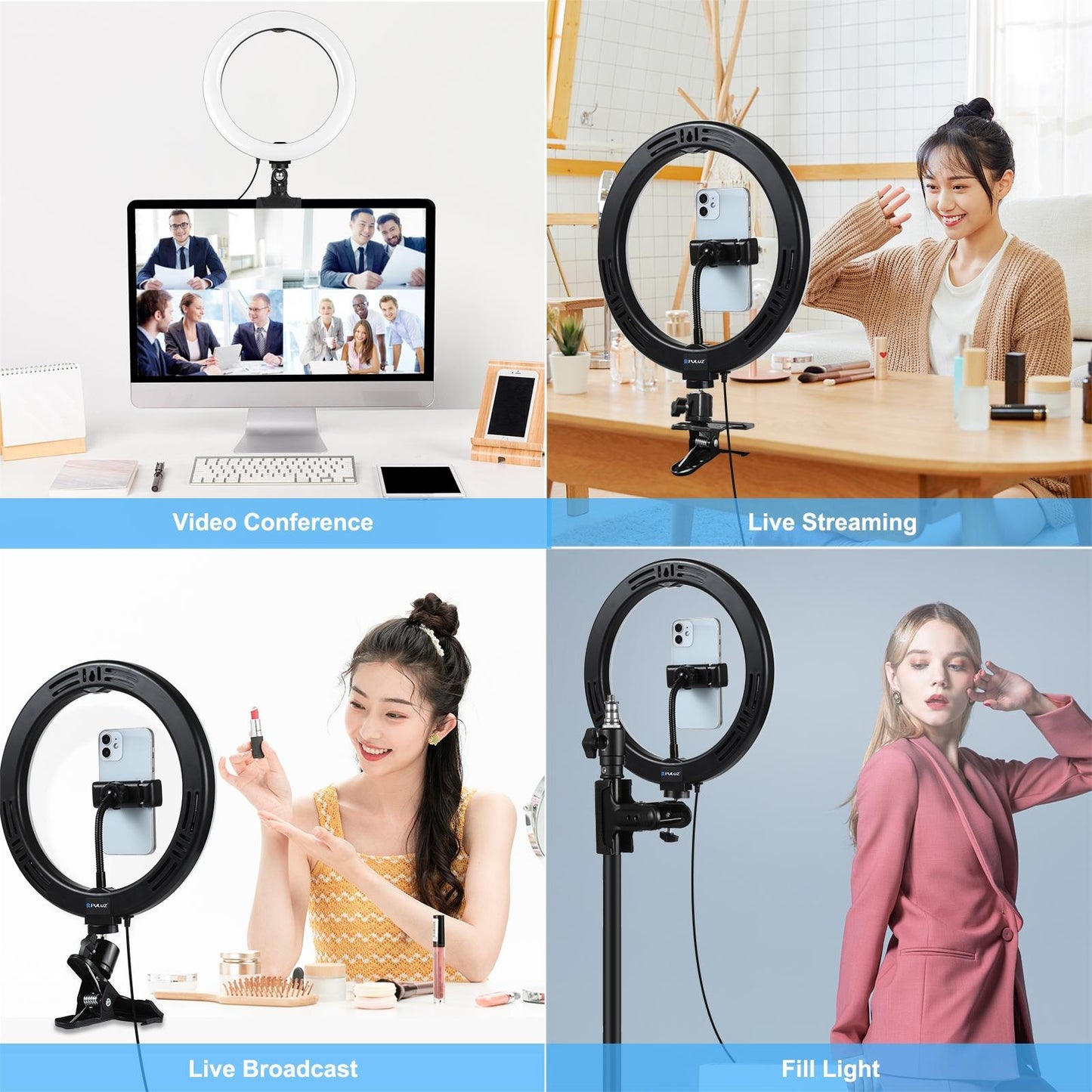 10.2 Ring Light With Monitor Clip & Usb 3 Modes Dual Colour Temperature Dimmable Curved Diffuse Vlogging Selfie Beauty Photography Video Lights Phone Clamp - Black-1915196778140012552
