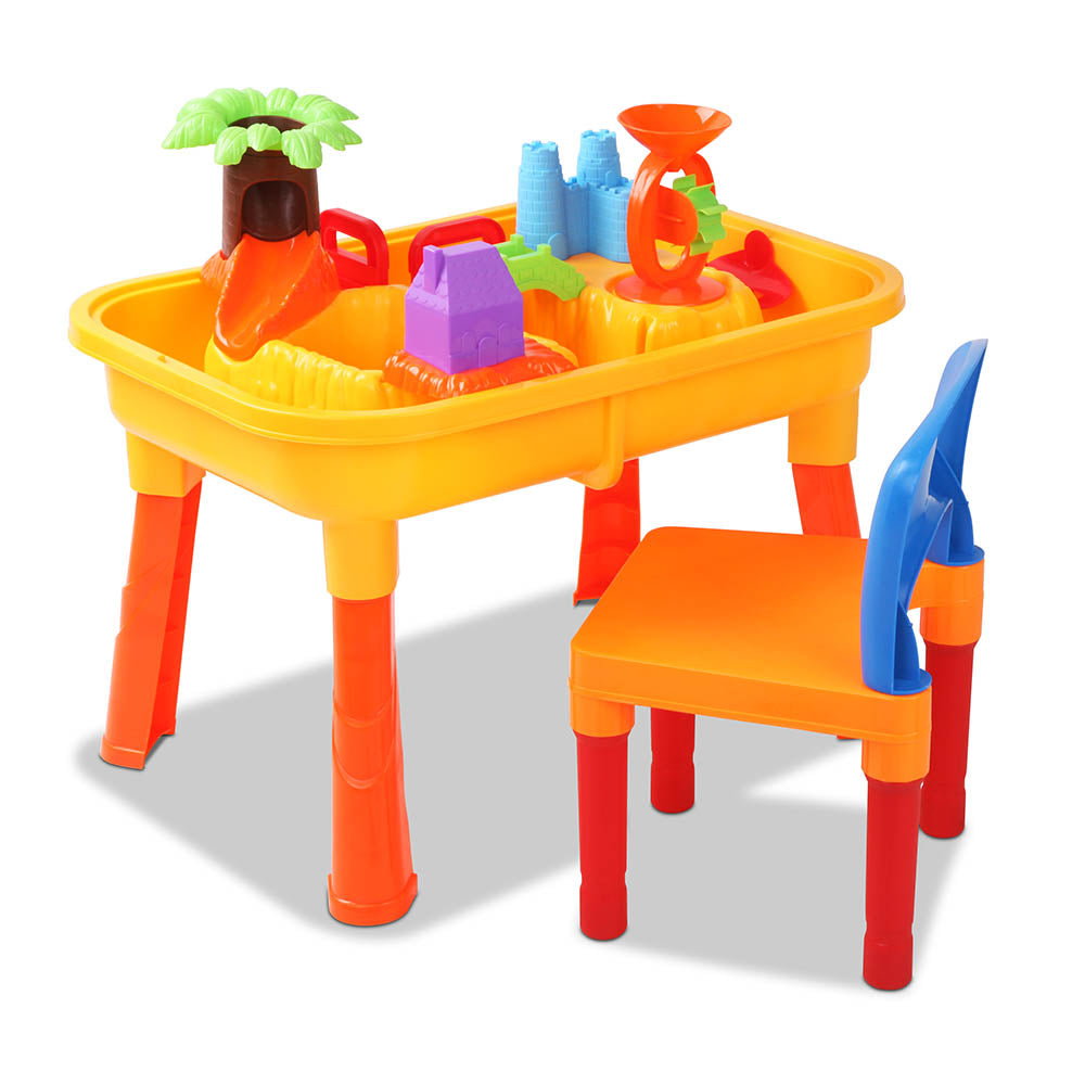 Kids Sandpit Pretend Play Set - Sand Water Table with Chair Outdoor Beach Toy (Orange)