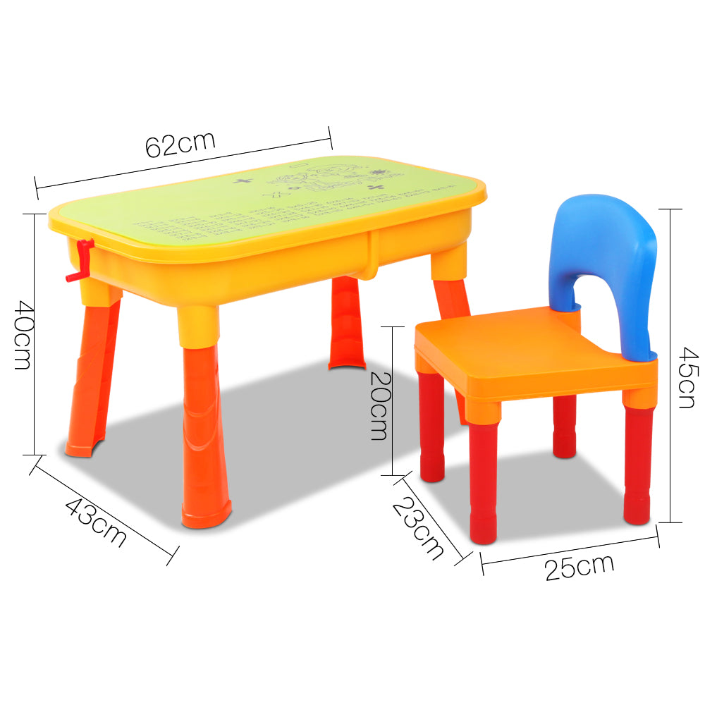 Kids Sandpit Pretend Play Set - Sand Water Table with Chair Outdoor Beach Toy (Orange)