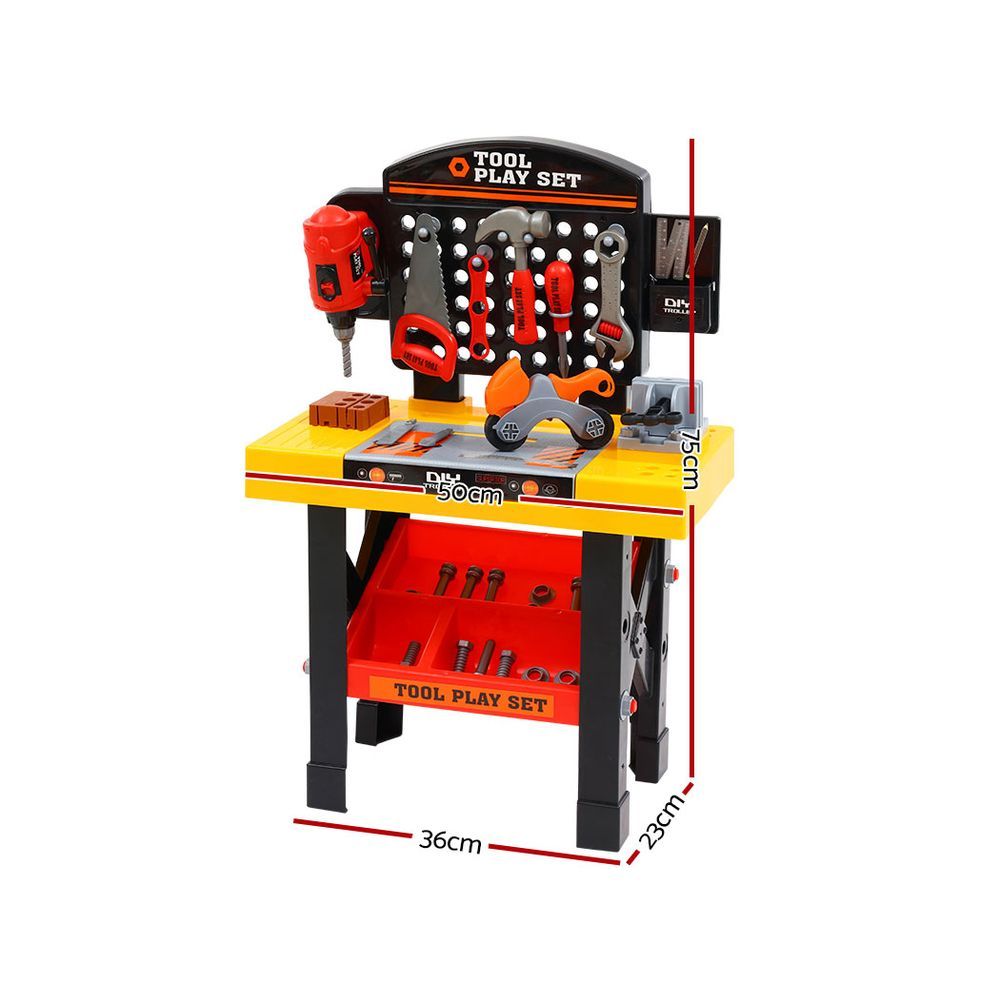 Kids Pretend Workbench DIY Tools 54 Piece - Children Role Play Toy Set (Black)